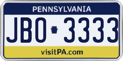 PA license plate JBO3333