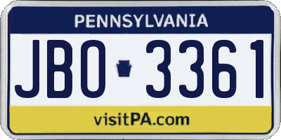 PA license plate JBO3361