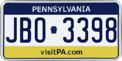 PA license plate JBO3398