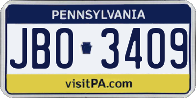 PA license plate JBO3409