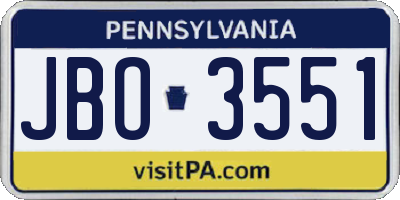 PA license plate JBO3551