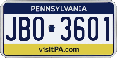 PA license plate JBO3601