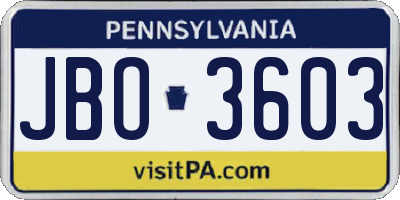 PA license plate JBO3603