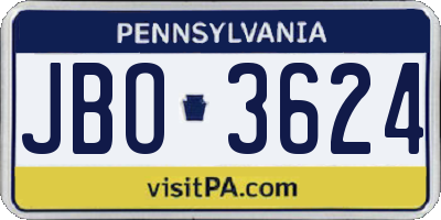 PA license plate JBO3624