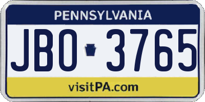 PA license plate JBO3765