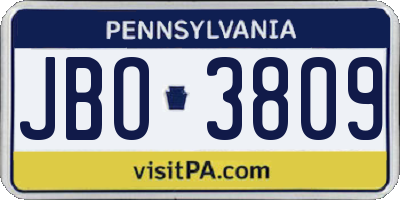 PA license plate JBO3809
