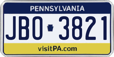 PA license plate JBO3821
