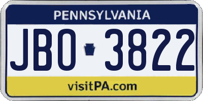 PA license plate JBO3822