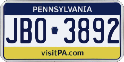 PA license plate JBO3892