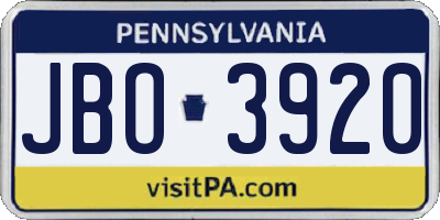 PA license plate JBO3920