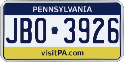 PA license plate JBO3926