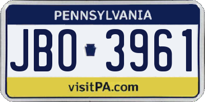 PA license plate JBO3961