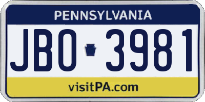 PA license plate JBO3981