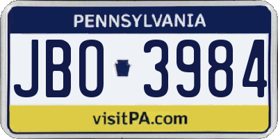 PA license plate JBO3984