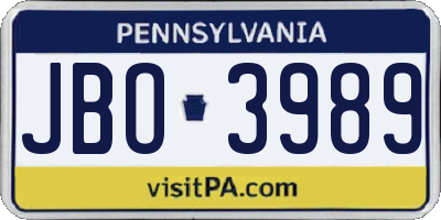 PA license plate JBO3989