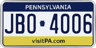 PA license plate JBO4006