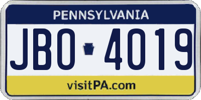 PA license plate JBO4019
