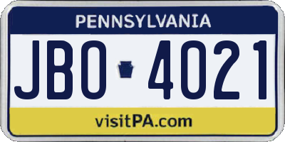 PA license plate JBO4021