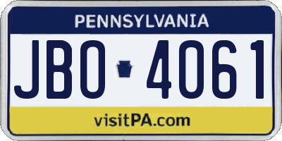 PA license plate JBO4061