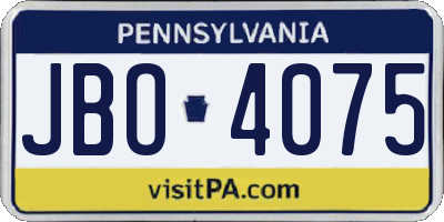 PA license plate JBO4075