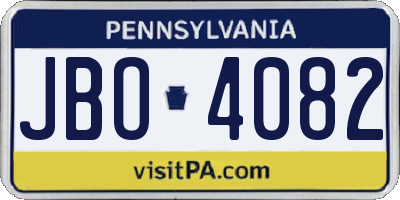 PA license plate JBO4082