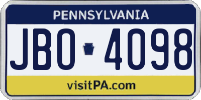 PA license plate JBO4098