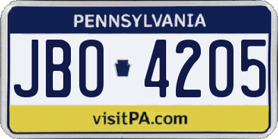 PA license plate JBO4205