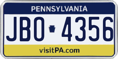 PA license plate JBO4356