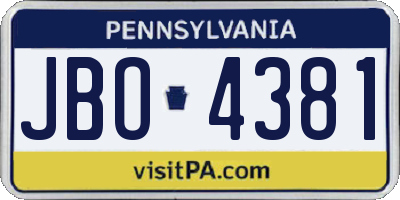 PA license plate JBO4381