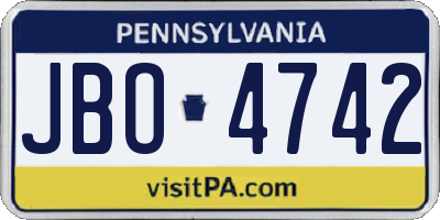 PA license plate JBO4742