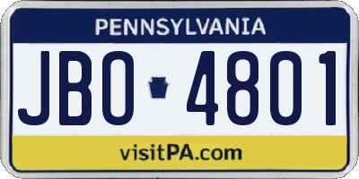 PA license plate JBO4801