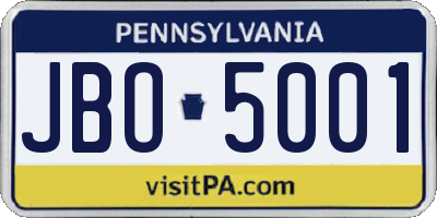PA license plate JBO5001