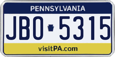 PA license plate JBO5315