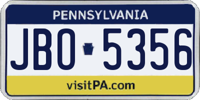 PA license plate JBO5356