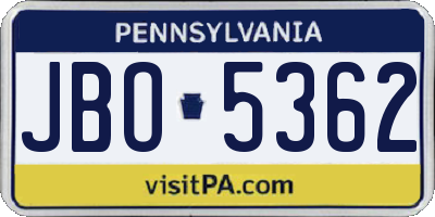 PA license plate JBO5362