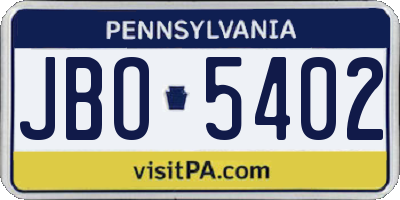 PA license plate JBO5402