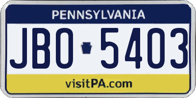 PA license plate JBO5403