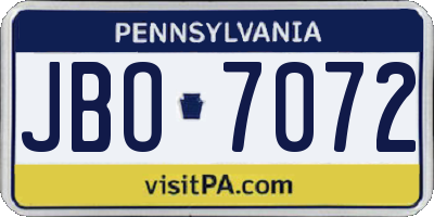 PA license plate JBO7072