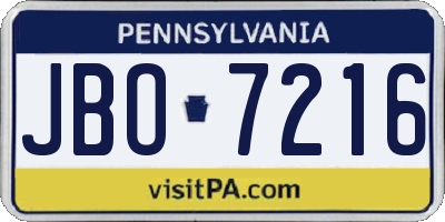 PA license plate JBO7216