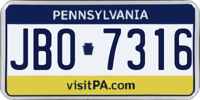 PA license plate JBO7316