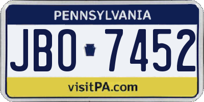 PA license plate JBO7452