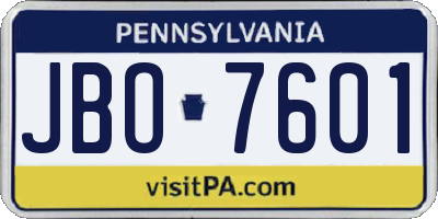 PA license plate JBO7601