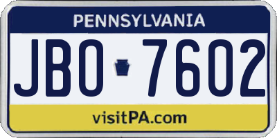 PA license plate JBO7602