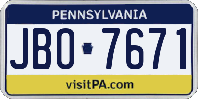PA license plate JBO7671