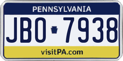 PA license plate JBO7938