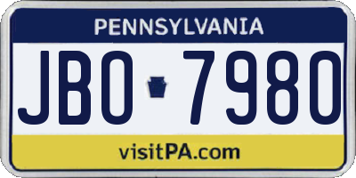 PA license plate JBO7980