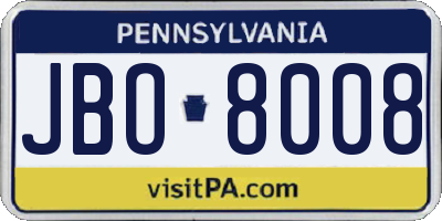 PA license plate JBO8008