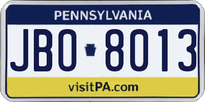 PA license plate JBO8013