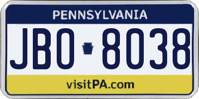 PA license plate JBO8038