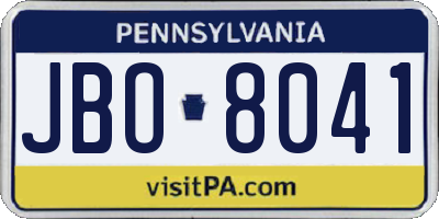 PA license plate JBO8041